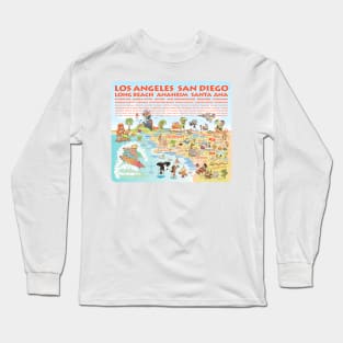 Cartoon Map of Southern California with List of Cities Long Sleeve T-Shirt